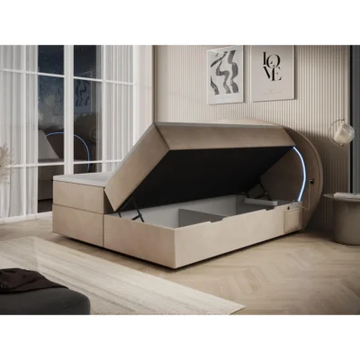 wonello Boxspringbett ORION in Beige, Liegefläche 160x200 cm – mit Bettkasten, Bonellfederkern